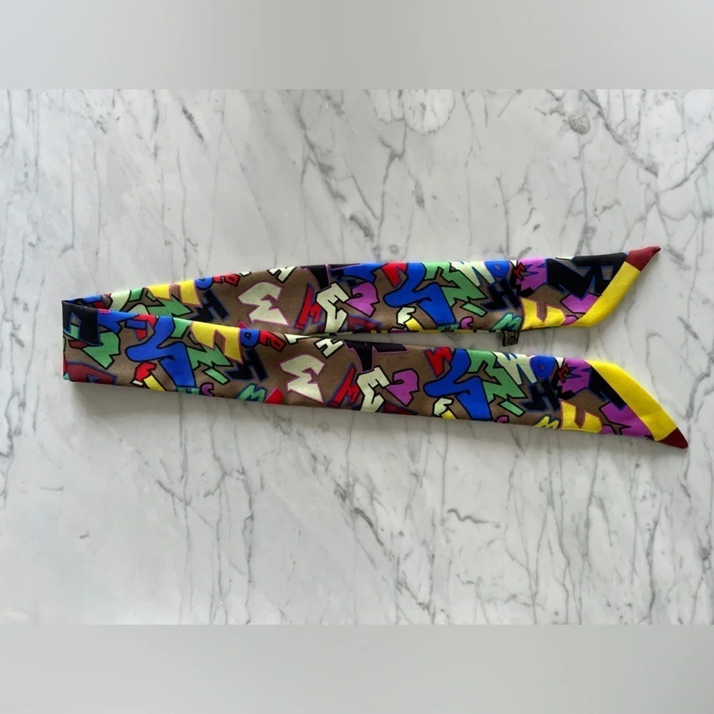Silk Twilly Scarf, Graffiti Pattern, Multicolor